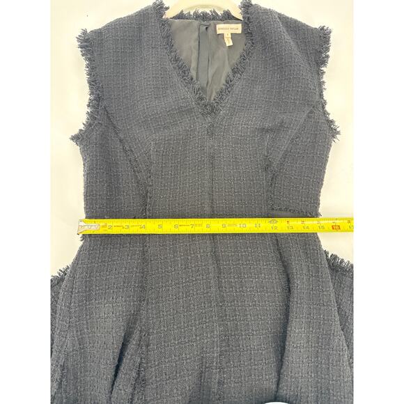 Rebecca Taylor Black Tweed V-Neck Fringe Fit And Flare Dress Size 8 EUC - Picture 7 of 8